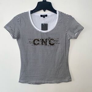 CNC Costume National Black and White Striped Tee